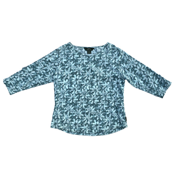Woolrich Green Floral Top Drawstring 3/4 Sleeve Women's Size Small V-Neck - Picture 1 of 7